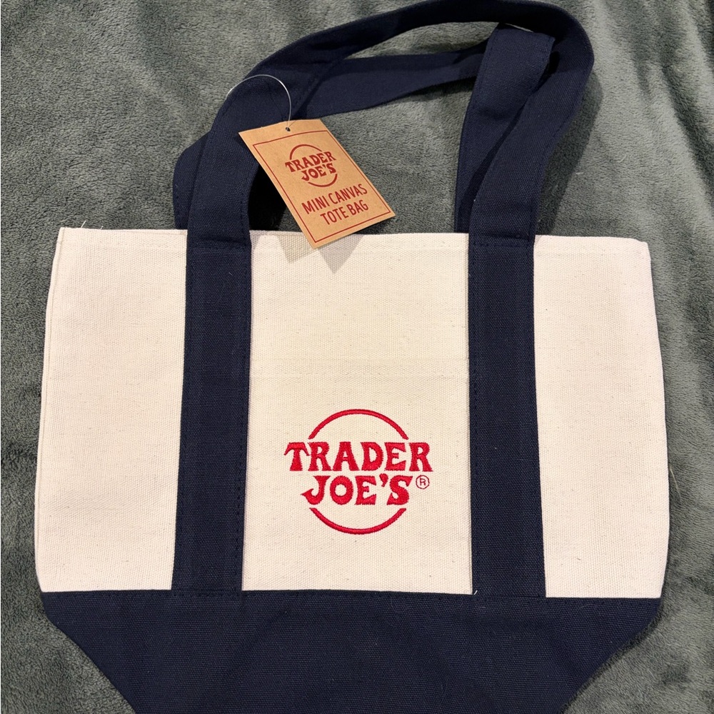 Trader Joe's Mini Canvas Tote Bag Navy Blue